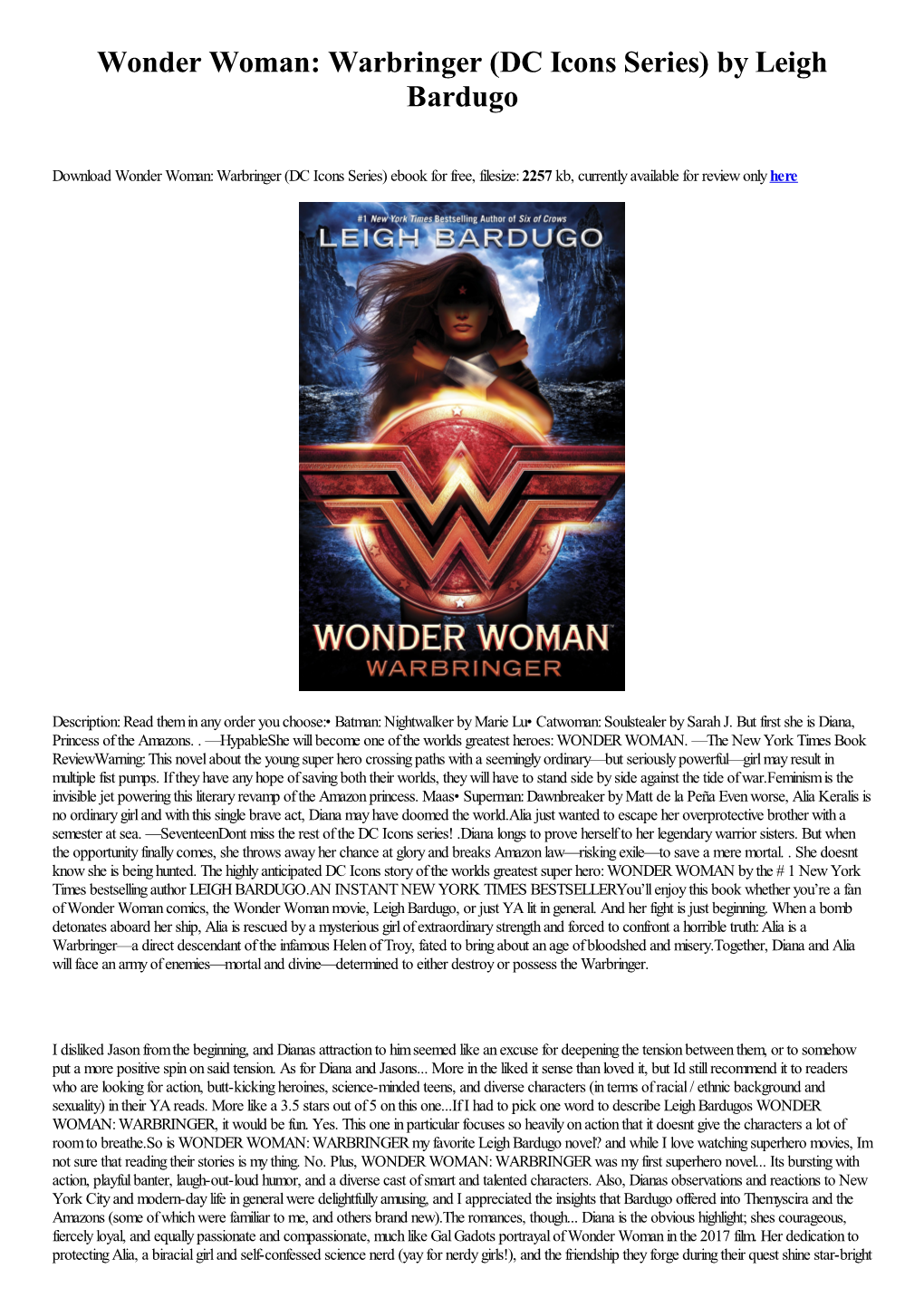 Wonder Woman: Warbringer (DC Icons Series) by Leigh Bardugo