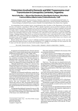 Triatomines Involved in Domestic and Wild Trypanosoma Cruzi