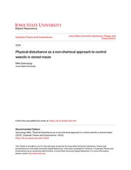 Physical Disturbance As a Non-Chemical Approach to Control Weevils in Stored Maize