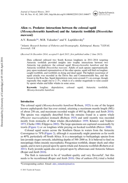 (Mesonychoteuthis Hamiltoni) and the Antarctic Toothfish (Dissostichus Mawsoni) A.V