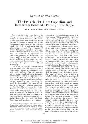 The Invisible Fist: Have Capitalism and Democracy Reached a Parting of the Ways?