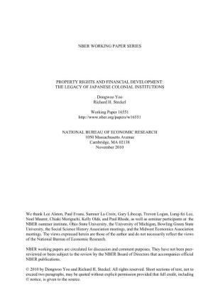 Nber Working Paper Series Property Rights And