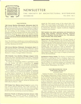 Newsletter the Society of Architectural Historians December 1983 Vol