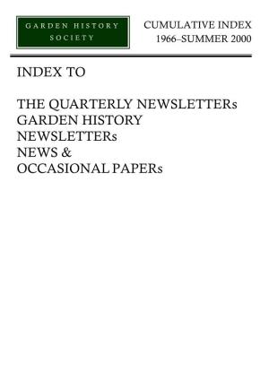 Cumulative Index Society 1966–Summer 2000