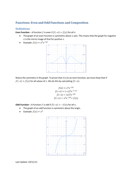 Functions: Even and Odd Functions and Composition