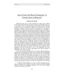 Analysts and Policymakers: a Confusion of Roles?