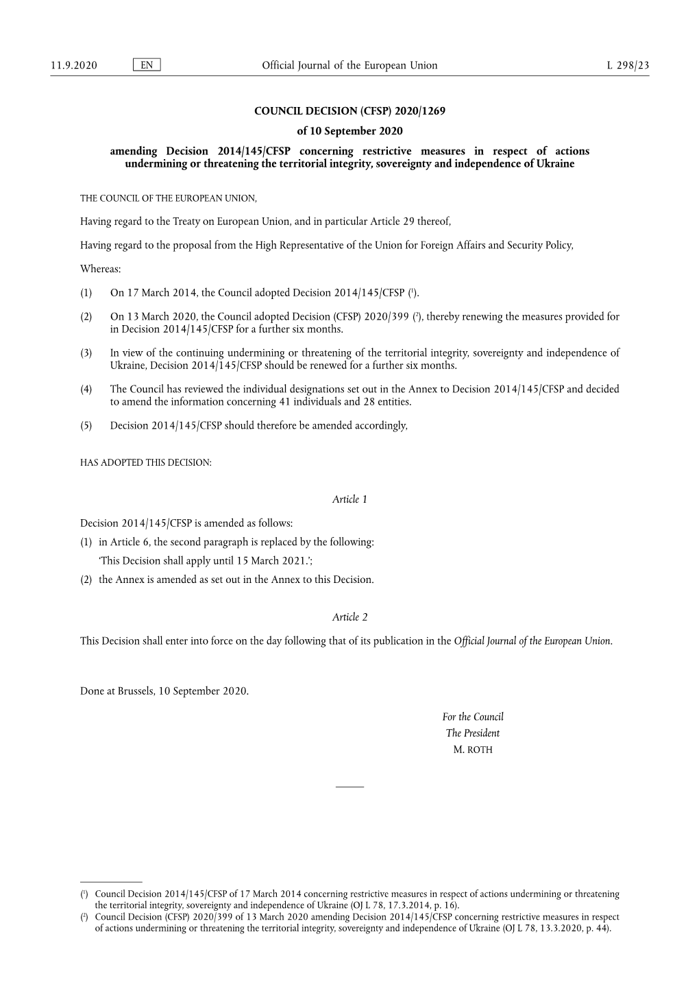 Council Decision (Cfsp) 2020/1269