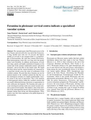 Foramina in Plesiosaur Cervical Centra Indicate a Specialized Vascular System