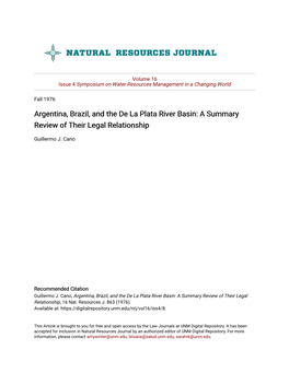 Argentina, Brazil, and the De La Plata River Basin: a Summary Review of Their Legal Relationship