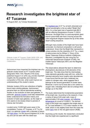 Research Investigates the Brightest Star of 47 Tucanae 10 August 2021, by Tomasz Nowakowski