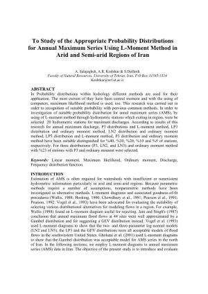 To Study of the Appropriate Probability Distributions for Annual Maximum Series Using L-Moment Method in Arid and Semi-Arid Regions of Iran