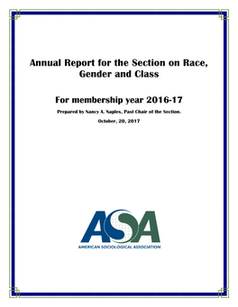 Annual Report for the Section on Race, Gender and Class