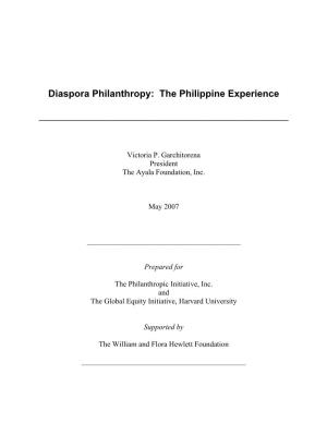Diaspora Philanthropy: the Philippine Experience