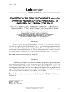 OCCURRENCE of the THREE SPOT GOURAMI Trichopodus Trichopterus (ACTINOPTERYGII: OSPHRONEMIDAE) in GUANABARA BAY, SOUTHEASTERN BRAZIL