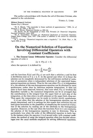 On the Numerical Solution of Equations Involving Differential Operators with Constant Coefficients 1
