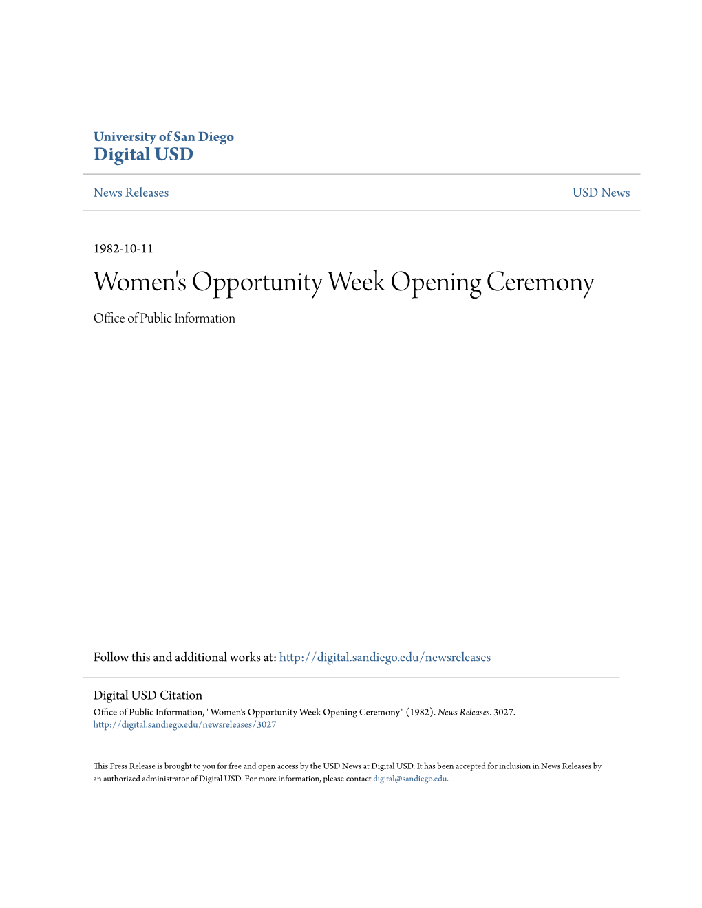 Women's Opportunity Week Opening Ceremony Office of Publicnfor I Mation