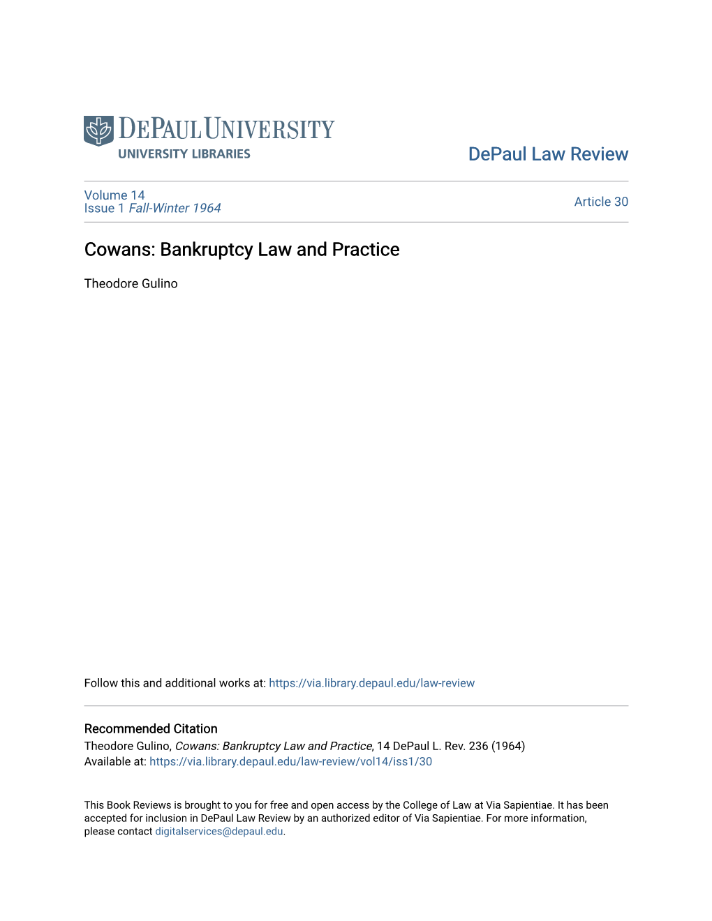 Cowans: Bankruptcy Law and Practice