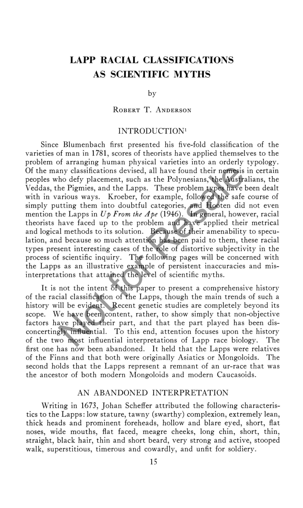 Lapp Racial Classifications As Scientific Myths