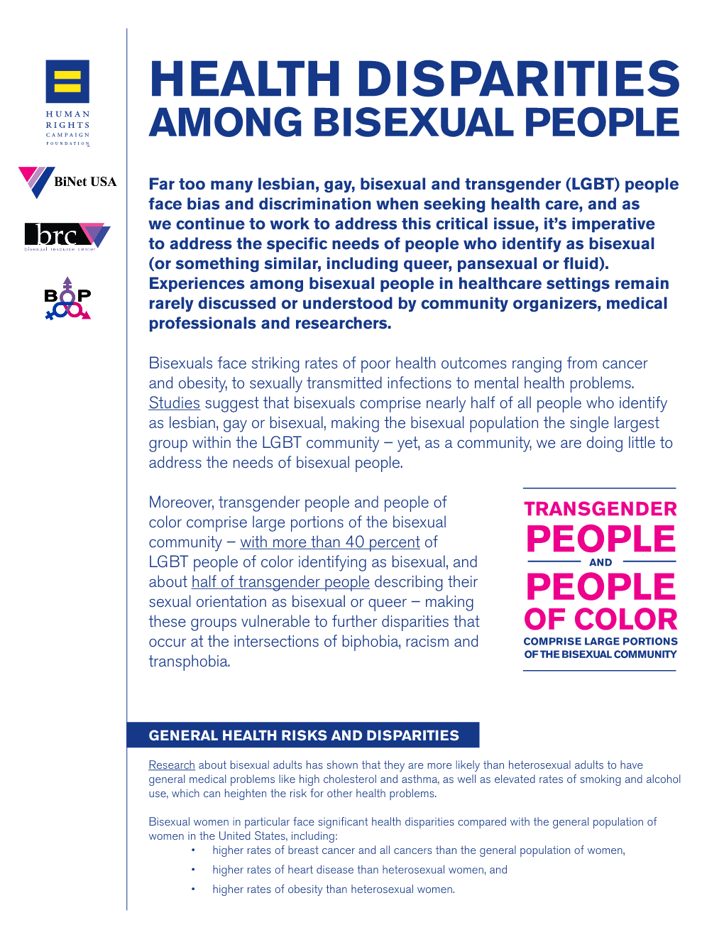 Health Disparities Among Bisexual People
