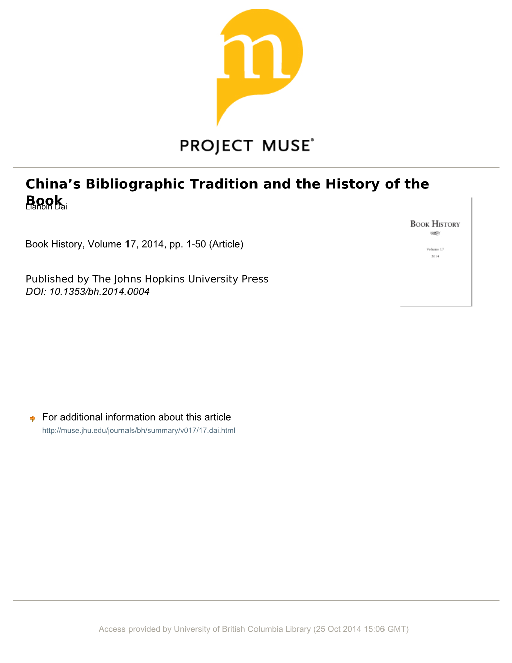 China's Bibliographic Tradition and the History of the Book