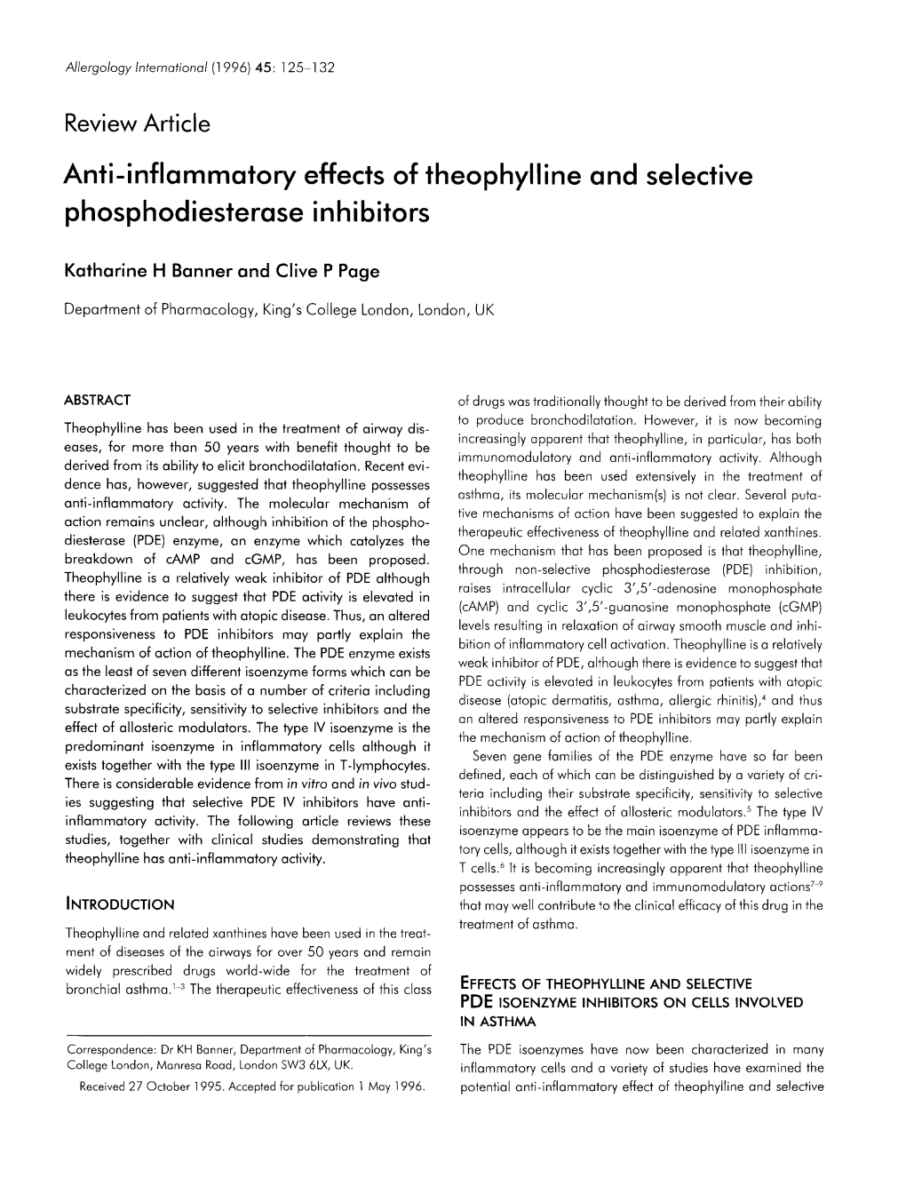 Anti-Inflammatory Effects of Theophylline and Selective Phosphodiesterase Inhibitors