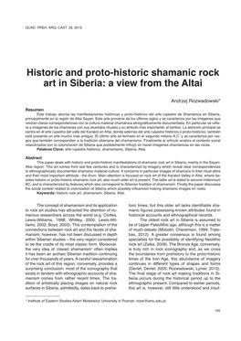 Historic and Proto-Historic Shamanic Rock Art in Siberia: a View from the Altai