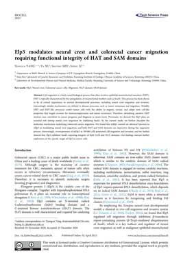 Elp3 Modulates Neural Crest and Colorectal Cancer Migration Requiring Functional Integrity of HAT and SAM Domains