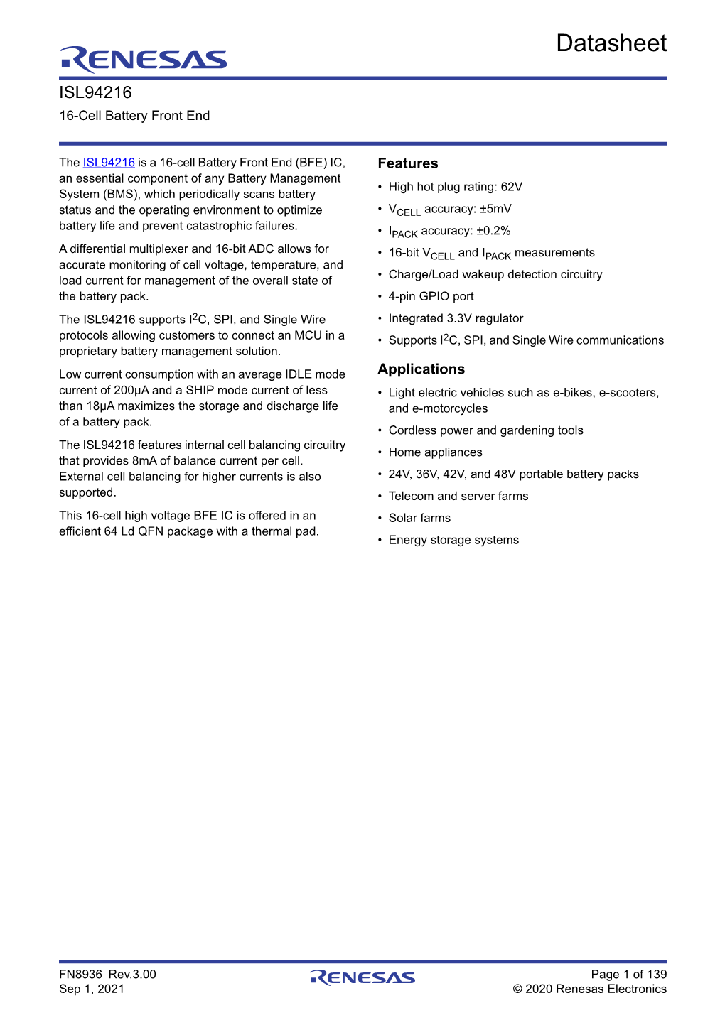 ISL94216 Datasheet