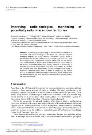 Improving Radio-Ecological Monitoring of Potentially Radon-Hazardous Territories