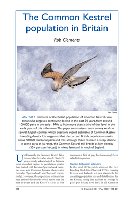 The Common Kestrel Population in Britain Rob Clements