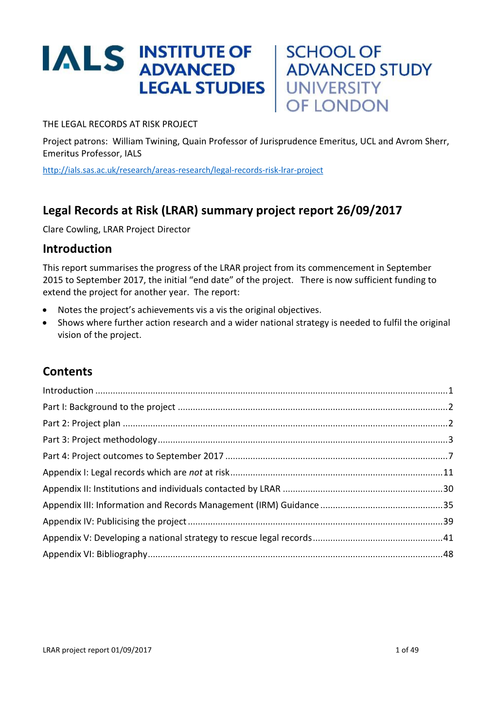 LRAR Two Year Progress Report Summary