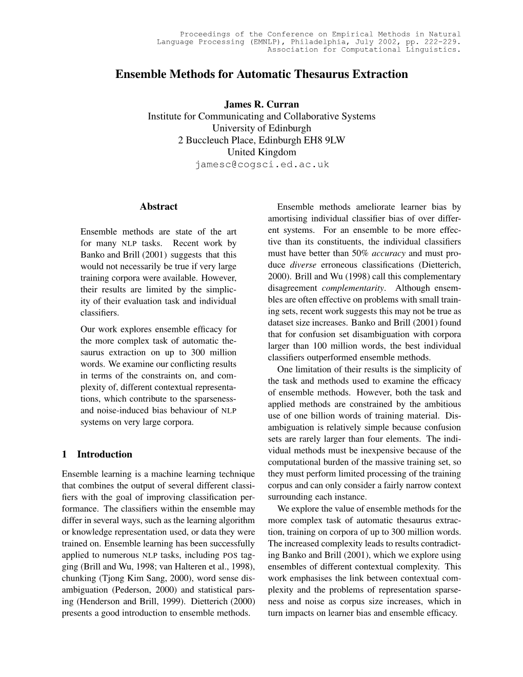 Ensemble Methods for Automatic Thesaurus Extraction