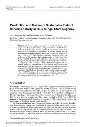 Production and Maximum Sustainable Yield of Fisheries Activity in Hulu Sungai Utara Regency