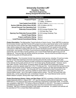 University Corridor Light Rail Transit Project Profile