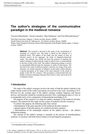 S Strategies of the Communicative Paradigm in the Medieval Romance