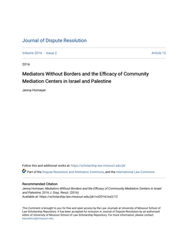 Mediators Without Borders and the Efficacy of Community Mediation Centers in Israel and Palestine