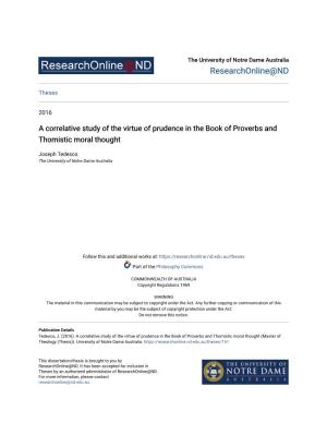 A Correlative Study of the Virtue of Prudence in the Book of Proverbs and Thomistic Moral Thought
