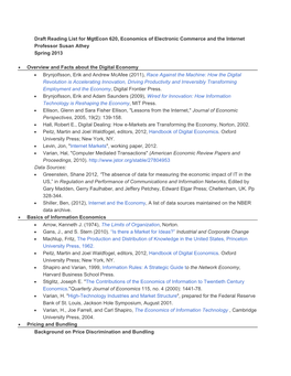 Draft Reading List for Mgtecon 620, Economics of Electronic Commerce and the Internet Professor Susan Athey Spring 2013