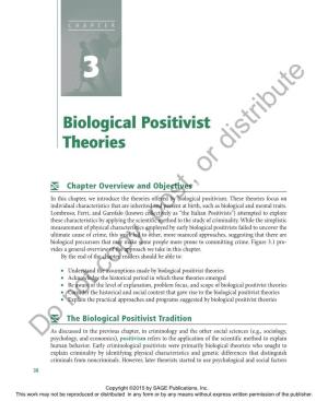 Biological Positivist Theories Distribute Or Yychapter Overview and Objectives in This Chapter, We Introduce the Theories Offered by Biological Positivism