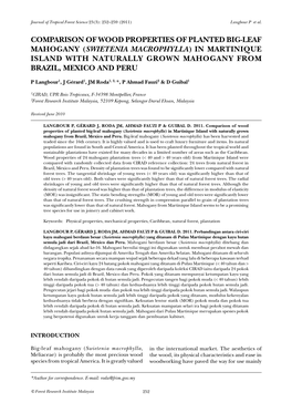 Comparison of Wood Properties of Planted Big-Leaf Mahogany (Swietenia Macrophylla) in Martinique Island with Naturally Grown Mahogany from Brazil, Mexico and Peru