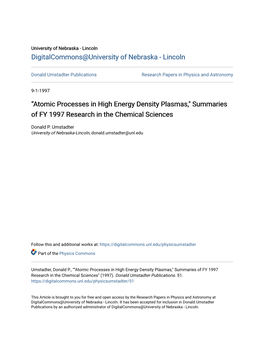 Atomic Processes in High Energy Density Plasmas," Summaries of FY 1997 Research in the Chemical Sciences