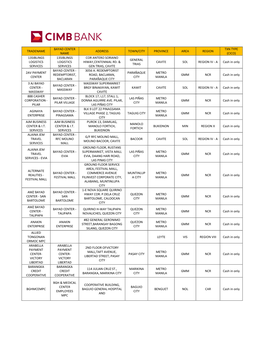 Tradename Bayad Center Name Address Town/City Province Area Region Txn Type