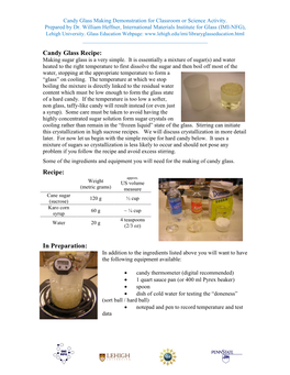 Candy Glass Recipe, Instructions and Worksheet