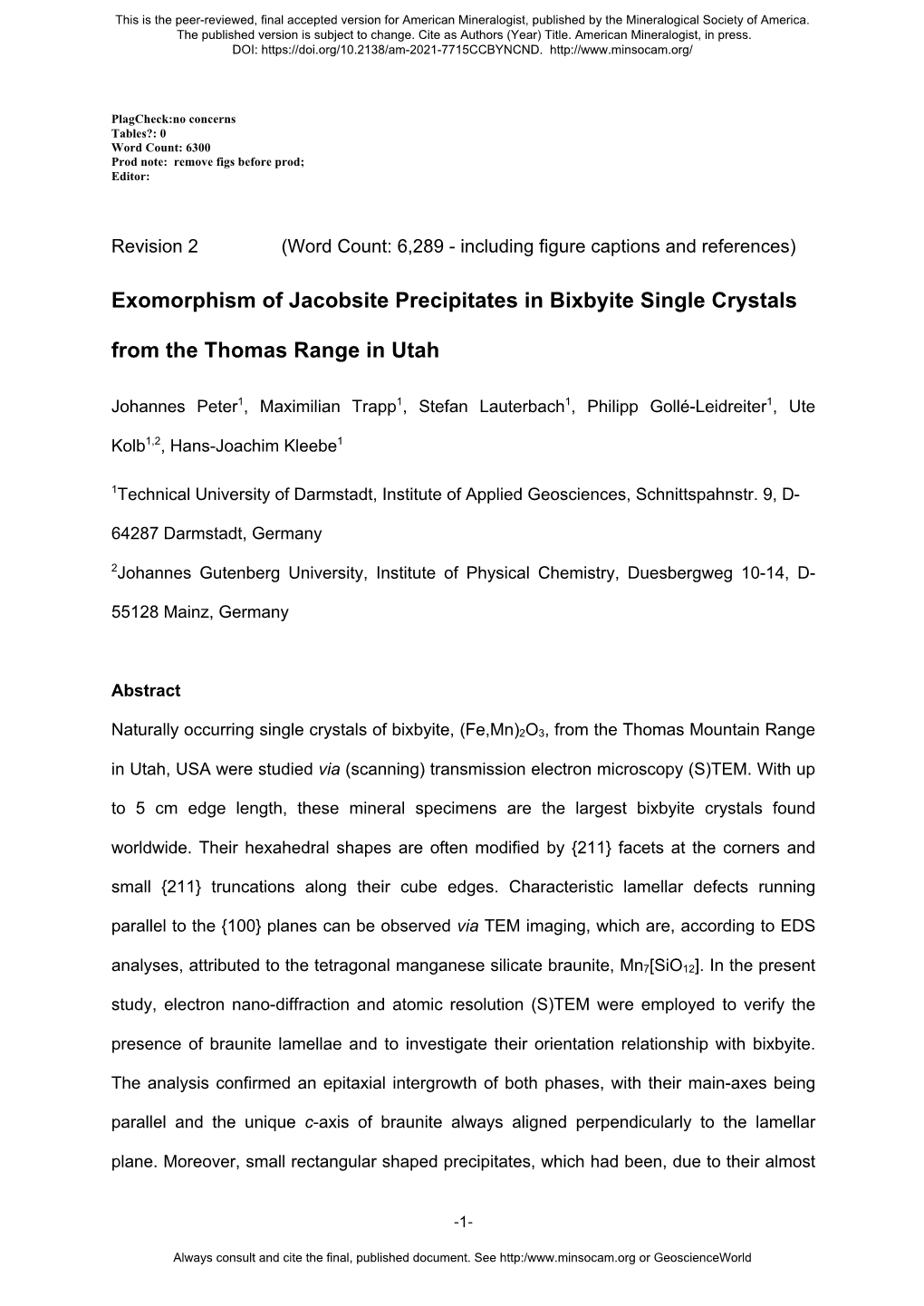 Exomorphism of Jacobsite Precipitates in Bixbyite Single Crystals from the Thomas Range in Utah