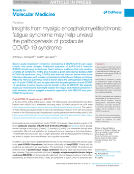 Insights from Myalgic Encephalomyelitis/Chronic Fatigue Syndrome May Help Unravel the Pathogenesis of Postacute COVID-19 Syndrome