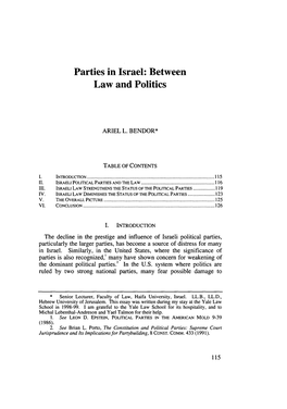 Parties in Israel: Between Law and Politics