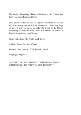 Orthodoxy: Its Truths and Errors by James Freeman Clarke