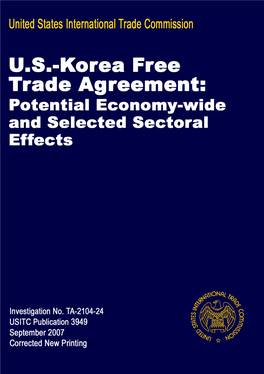 US-Korea Free Trade Agreement Negotiations.” Written Submission to the USITC, Posthearing Comments, from the Ford Motor Company, June 27, 2007