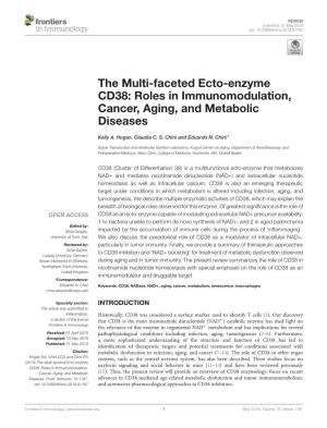 The Multi-Faceted Ecto-Enzyme CD38: Roles in Immunomodulation, Cancer, Aging, and Metabolic Diseases