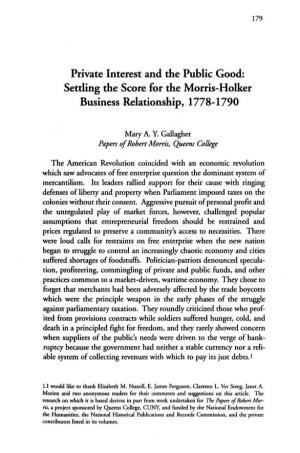 Settling the Score for the Morris-Holker Business Relationship, 1778-1790